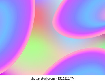 Liquid fluid. Holographic 3d backdrop with modern trendy blend. Vivid gradient mesh. Round poster, wallpaper frame. Liquid fluid background with dynamic elements and shapes.