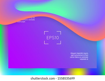 Liquid fluid. Holographic 3d backdrop with modern trendy blend. Pop screen, interface layout. Vivid gradient mesh. Liquid fluid with dynamic elements and shapes. Landing page.