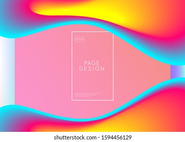 Liquid fluid. Holographic 3d backdrop with modern trendy blend. Vivid gradient mesh. Round mobile, ui frame. Liquid fluid with dynamic elements and shapes. Landing page.