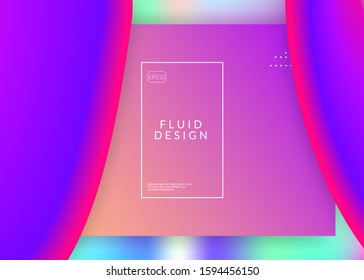 Liquid fluid. Holographic 3d backdrop with modern trendy blend. Vivid gradient mesh. Futuristic banner, mobile layout. Liquid fluid with dynamic elements and shapes. Landing page.
