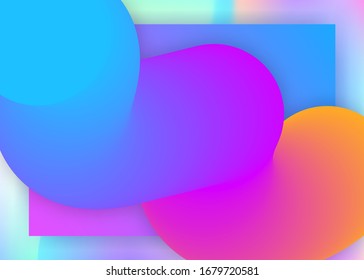 Flüssigkeiten. Holografische 3D-Umgebung mit moderner Trendmischung. Cool mobile, Website-Layout. Lebhaftes Farbverlauf-Netz. Flüssigkeitsflüssigkeit mit dynamischen Elementen und Formen. Landing Page.
