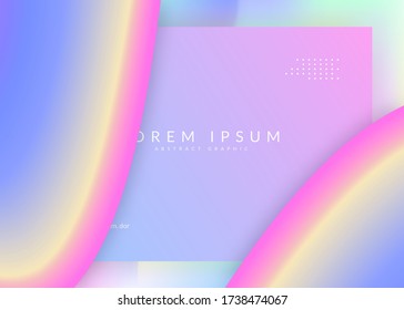 Liquid fluid. Holographic 3d backdrop with modern trendy blend. Vivid gradient mesh. Circle ui, screen layout. Liquid fluid with dynamic elements and shapes. Landing page.
