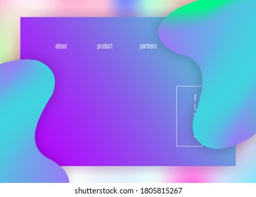 Liquid fluid. Holographic 3d backdrop with modern trendy blend. Round mobile, interface layout. Vivid gradient mesh. Liquid fluid with dynamic elements and shapes. Landing page.