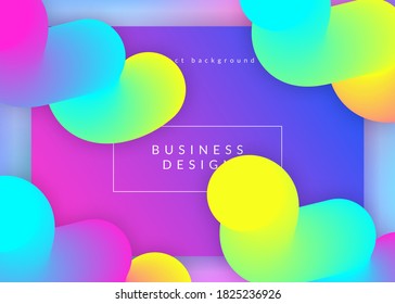 Liquid fluid. Holographic 3d backdrop with modern trendy blend. Vivid gradient mesh. Wavy website, screen layout. Liquid fluid with dynamic elements and shapes. Landing page.