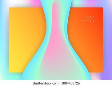 Liquid fluid. Holographic 3d backdrop with modern trendy blend. Vivid gradient mesh. Geometric ui, app frame. Liquid fluid with dynamic elements and shapes. Landing page.