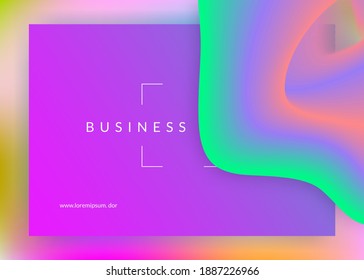 Liquid fluid. Holographic 3d backdrop with modern trendy blend. Futuristic interface, mobile composition. Vivid gradient mesh. Liquid fluid with dynamic elements and shapes. Landing page.