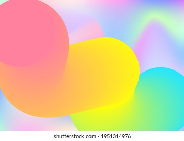 Liquid fluid. Holographic 3d backdrop with modern trendy blend. Vivid gradient mesh. Bright poster, wallpaper layout. Liquid fluid background with dynamic elements and shapes.