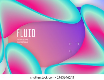 Liquid fluid. Holographic 3d backdrop with modern trendy blend. Vivid gradient mesh. Minimalist ui, banner frame. Liquid fluid with dynamic elements and shapes. Landing page.