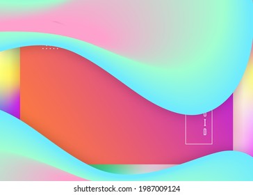 Liquid fluid. Holographic 3d backdrop with modern trendy blend. Vivid gradient mesh. Neon interface, mobile layout. Liquid fluid with dynamic elements and shapes. Landing page.