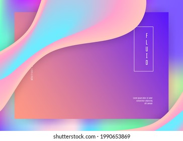 Liquid fluid. Holographic 3d backdrop with modern trendy blend. Vivid gradient mesh. Minimalist website, banner layout. Liquid fluid with dynamic elements and shapes. Landing page.