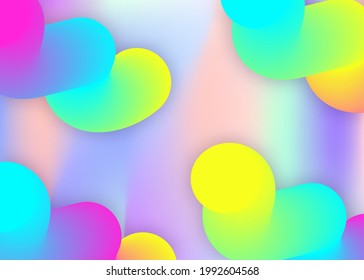 Liquid fluid. Holographic 3d backdrop with modern trendy blend. Abstract flyer, cover design. Vivid gradient mesh. Liquid fluid background with dynamic elements and shapes.