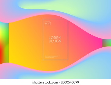 Liquid fluid. Holographic 3d backdrop with modern trendy blend. Vivid gradient mesh. Bright mobile, website template. Liquid fluid with dynamic elements and shapes. Landing page.