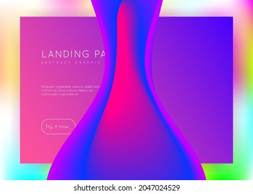 Liquid fluid. Holographic 3d backdrop with modern trendy blend. Circle banner, interface layout. Vivid gradient mesh. Liquid fluid with dynamic elements and shapes. Landing page.