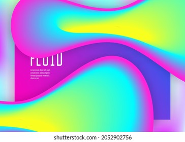 Liquid fluid. Holographic 3d backdrop with modern trendy blend. Vivid gradient mesh. Bright screen, ui design. Liquid fluid with dynamic elements and shapes. Landing page.