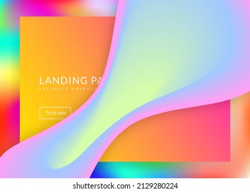Liquid fluid. Holographic 3d backdrop with modern trendy blend. Magic banner, screen design. Vivid gradient mesh. Liquid fluid with dynamic elements and shapes. Landing page.