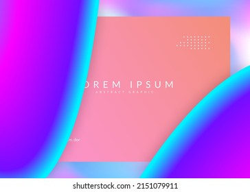 Liquid fluid. Holographic 3d backdrop with modern trendy blend. Geometric app, screen design. Vivid gradient mesh. Liquid fluid with dynamic elements and shapes. Landing page.