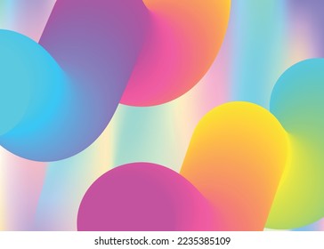 Flüssigkeiten. Holografische 3D-Umgebung mit moderner Trendmischung. Abstrakter Deckel, Tapete-Komposition. Lebhaftes Farbverlauf-Netz. Flüssiger Hintergrund mit dynamischen Elementen und Formen.