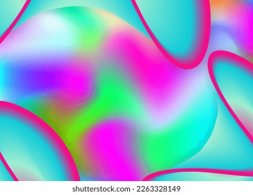 Liquid fluid. Holographic 3d backdrop with modern trendy blend. Vivid gradient mesh. Bright flyer, card template. Liquid fluid background with dynamic elements and shapes.