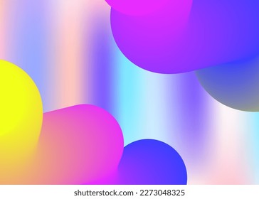 Liquid fluid. Holographic 3d backdrop with modern trendy blend. Vivid gradient mesh. Rainbow flyer, invitation template. Liquid fluid background with dynamic elements and shapes.