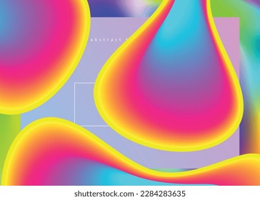 Líquido líquido. Fondo holográfico en 3d con moderna combinación de moda. Pantalla arcoiris, marco móvil. Malla gradiente vívida. Líquido líquido con elementos dinámicos y formas. Página de inicio.