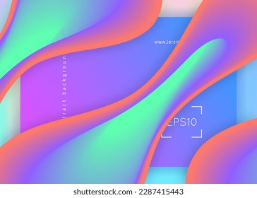 Líquido líquido. Fondo holográfico en 3d con moderna combinación de moda. Aplicación colorida, diseño móvil. Malla gradiente vívida. Líquido líquido con elementos dinámicos y formas. Página de inicio.