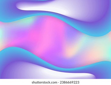 Liquid fluid. Holographic 3d backdrop with modern trendy blend. Vivid gradient mesh. Rainbow banner, cover design. Liquid fluid background with dynamic elements and shapes.