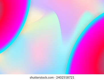 Flüssigkeiten. Holografische 3D-Umgebung mit moderner Trendmischung. Lebhaftes Farbverlauf-Netz. Farbige Abdeckung, Kartendesign. Flüssiger Hintergrund mit dynamischen Elementen und Formen.