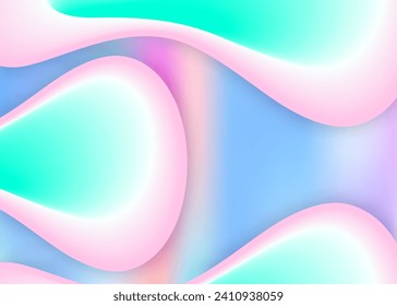 Liquid fluid. Holographic 3d backdrop with modern trendy blend. Vivid gradient mesh. Futuristic magazine, banner layout. Liquid fluid background with dynamic elements and shapes.