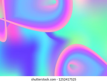 Liquid fluid. Magic cover, invitation frame. Vivid gradient mesh. Holographic 3d backdrop with modern trendy blend. Liquid fluid background with dynamic elements and shapes.