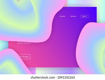 Liquid fluid. Magic mobile, banner layout. Holographic 3d backdrop with modern trendy blend. Vivid gradient mesh. Liquid fluid with dynamic elements and shapes. Landing page.