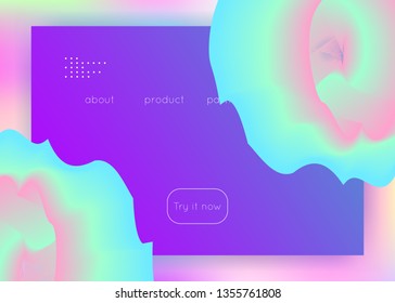 Liquid fluid. Magic website, screen layout. Holographic 3d backdrop with modern trendy blend. Vivid gradient mesh. Liquid fluid with dynamic elements and shapes. Landing page.