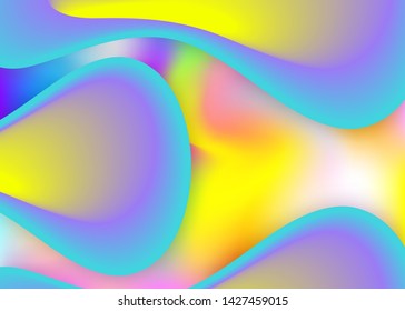 Liquid fluid. Minimal book, certificate frame. Holographic 3d backdrop with modern trendy blend. Vivid gradient mesh. Liquid fluid background with dynamic elements and shapes.