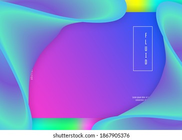 Liquid fluid. Minimalist banner, ui composition. Holographic 3d backdrop with modern trendy blend. Vivid gradient mesh. Liquid fluid with dynamic elements and shapes. Landing page.