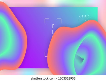 Liquid fluid. Neon ui, website composition. Holographic 3d backdrop with modern trendy blend. Vivid gradient mesh. Liquid fluid with dynamic elements and shapes. Landing page.