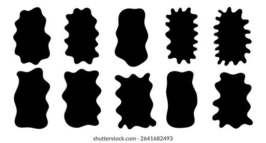  Liquid fluid organic frame box speech bubble rectangle form bubble set. Hand drawn doodle scribble sketch wavy dialog shapes.