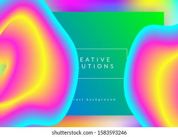 Liquid fluid. Psychedelic app, banner template. Holographic 3d backdrop with modern trendy blend. Vivid gradient mesh. Liquid fluid with dynamic elements and shapes. Landing page.