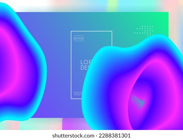 Liquid fluid. Psychedelic screen, ui design. Holographic 3d backdrop with modern trendy blend. Vivid gradient mesh. Liquid fluid with dynamic elements and shapes. Landing page.