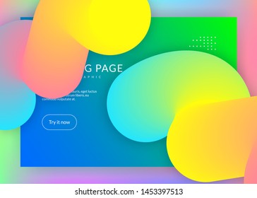 Liquid fluid. Psychedelic ui, app design. Holographic 3d backdrop with modern trendy blend. Vivid gradient mesh. Liquid fluid with dynamic elements and shapes. Landing page.