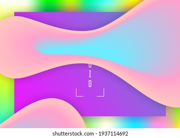 Liquid fluid. Psychedelic website, ui layout. Holographic 3d backdrop with modern trendy blend. Vivid gradient mesh. Liquid fluid with dynamic elements and shapes. Landing page.