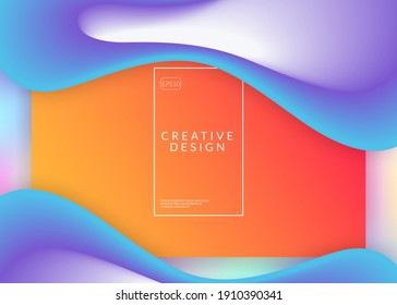 Liquid fluid. Rainbow banner, ui composition. Holographic 3d backdrop with modern trendy blend. Vivid gradient mesh. Liquid fluid with dynamic elements and shapes. Landing page.