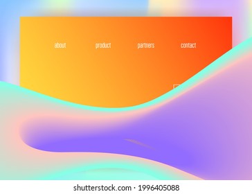 Liquid fluid. Round app, banner design. Vivid gradient mesh. Holographic 3d backdrop with modern trendy blend. Liquid fluid with dynamic elements and shapes. Landing page.