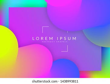 Liquid fluid. Round app, screen template. Vivid gradient mesh. Holographic 3d backdrop with modern trendy blend. Liquid fluid with dynamic elements and shapes. Landing page.