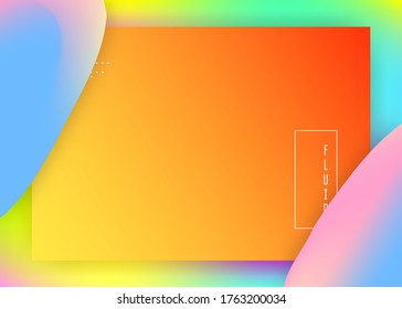 Liquid fluid. Round app, screen frame. Vivid gradient mesh. Holographic 3d backdrop with modern trendy blend. Liquid fluid with dynamic elements and shapes. Landing page.