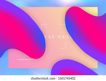 Liquid fluid. Round interface, mobile frame. Vivid gradient mesh. Holographic 3d backdrop with modern trendy blend. Liquid fluid with dynamic elements and shapes. Landing page.