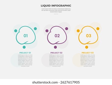liquid and fluid shape infographic outline style with 3 point template with cloud shape base for slide presentation vector