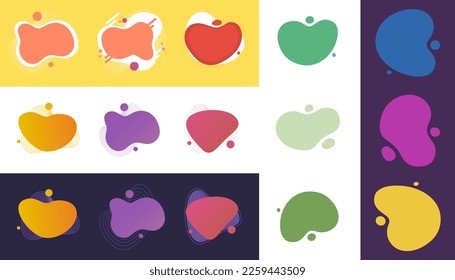 Formas de fluido líquido formas de figuras abstractas geométricas conjunto diseño gráfico fondo vectorial, resplandor plano curvado elemento de color ondulado cuadro de texto ilustración de clipart, moderno divertido fondo azul verde lindo