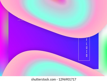 Liquid fluid. Soft banner, mobile frame. Vivid gradient mesh. Holographic 3d backdrop with modern trendy blend. Liquid fluid with dynamic elements and shapes. Landing page.