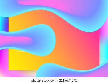 Liquid fluid. Vibrant ui, screen template. Holographic 3d backdrop with modern trendy blend. Vivid gradient mesh. Liquid fluid with dynamic elements and shapes. Landing page.
