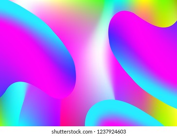 Liquid fluid. Vivid gradient mesh. Wavy banner, wallpaper design. Holographic 3d backdrop with modern trendy blend. Liquid fluid background with dynamic elements and shapes.