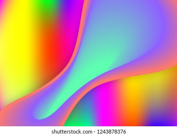 Liquid fluid. Vivid gradient mesh. Holographic 3d backdrop with modern trendy blend. Futuristic card, report design. Liquid fluid background with dynamic elements and shapes.